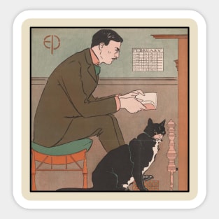 Edward Penfield self-portrait with cat Sticker